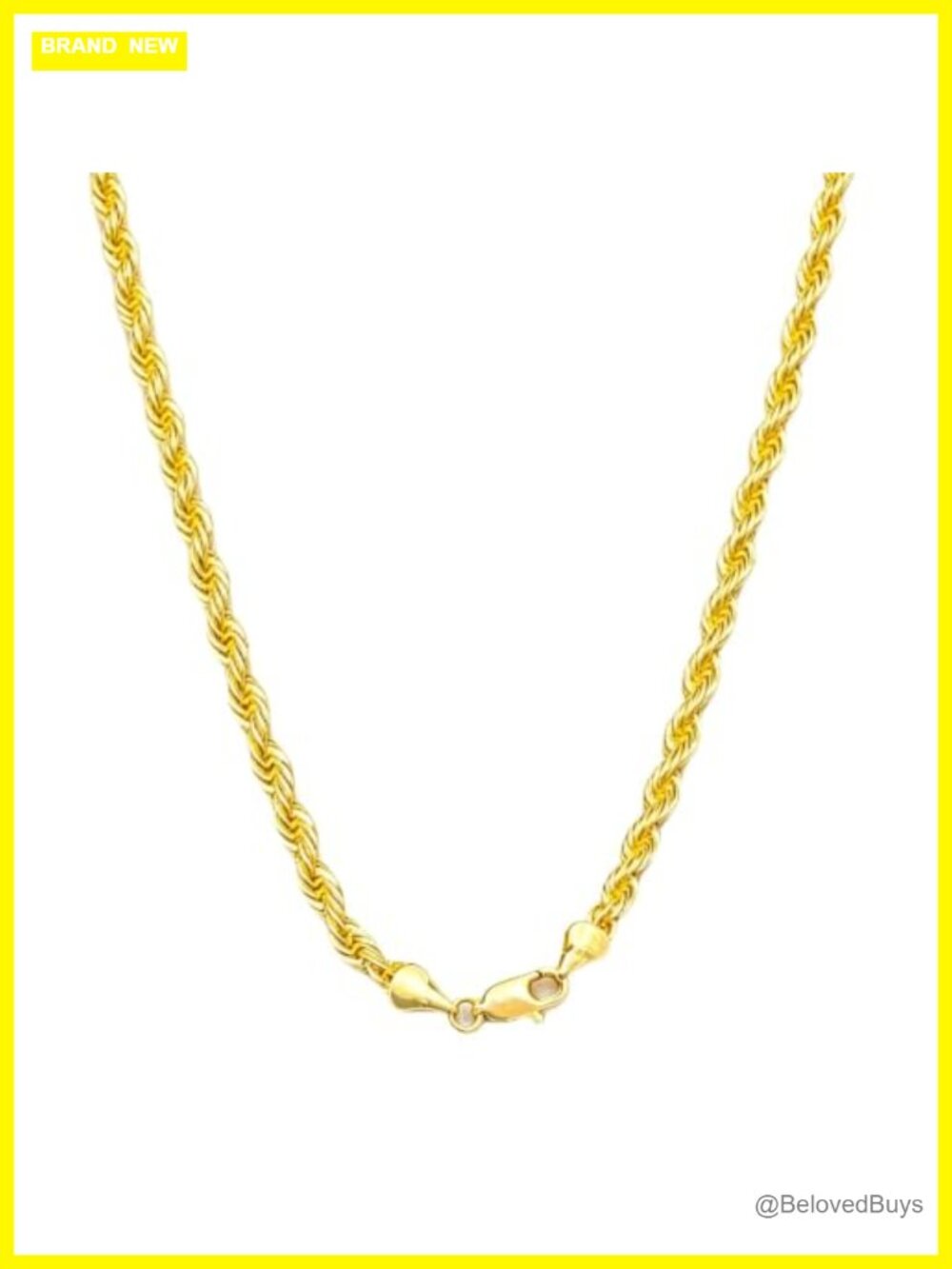 14K Solid Yellow Gold Rope Chain Necklace Twisted Diamond-Cut Lobster Claw